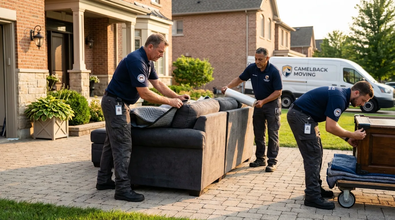 Large estate moving crew wrapping furniture in Jewett City, CT