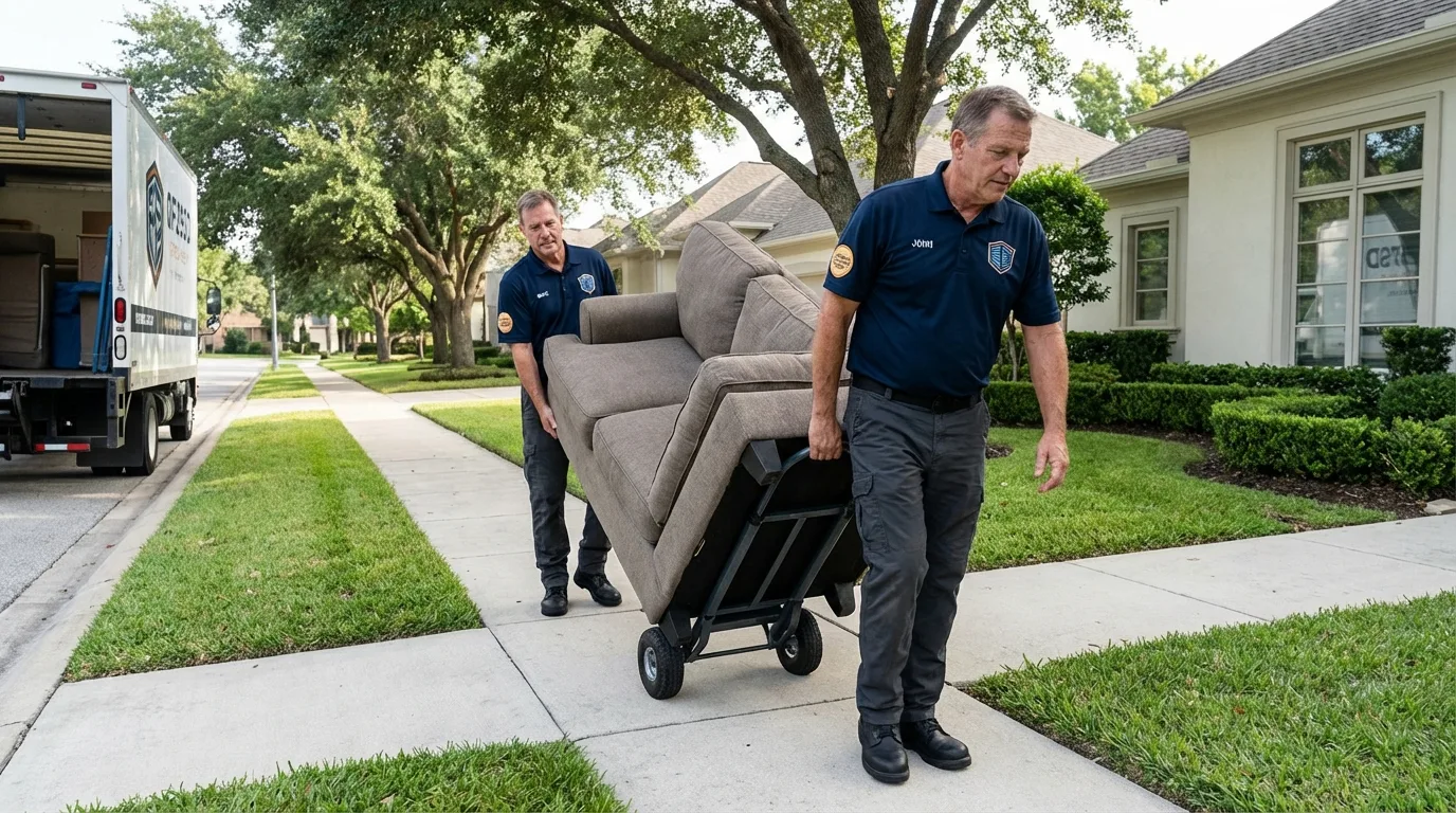 Local residential moving crew loading furniture in Jewett City, CT