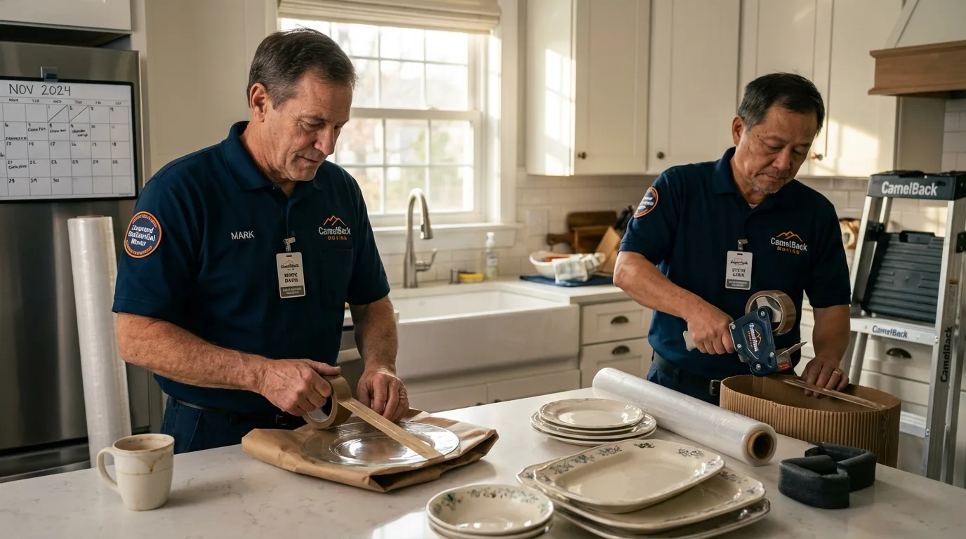 Professional crew packing kitchen dishware in Jewett City, CT